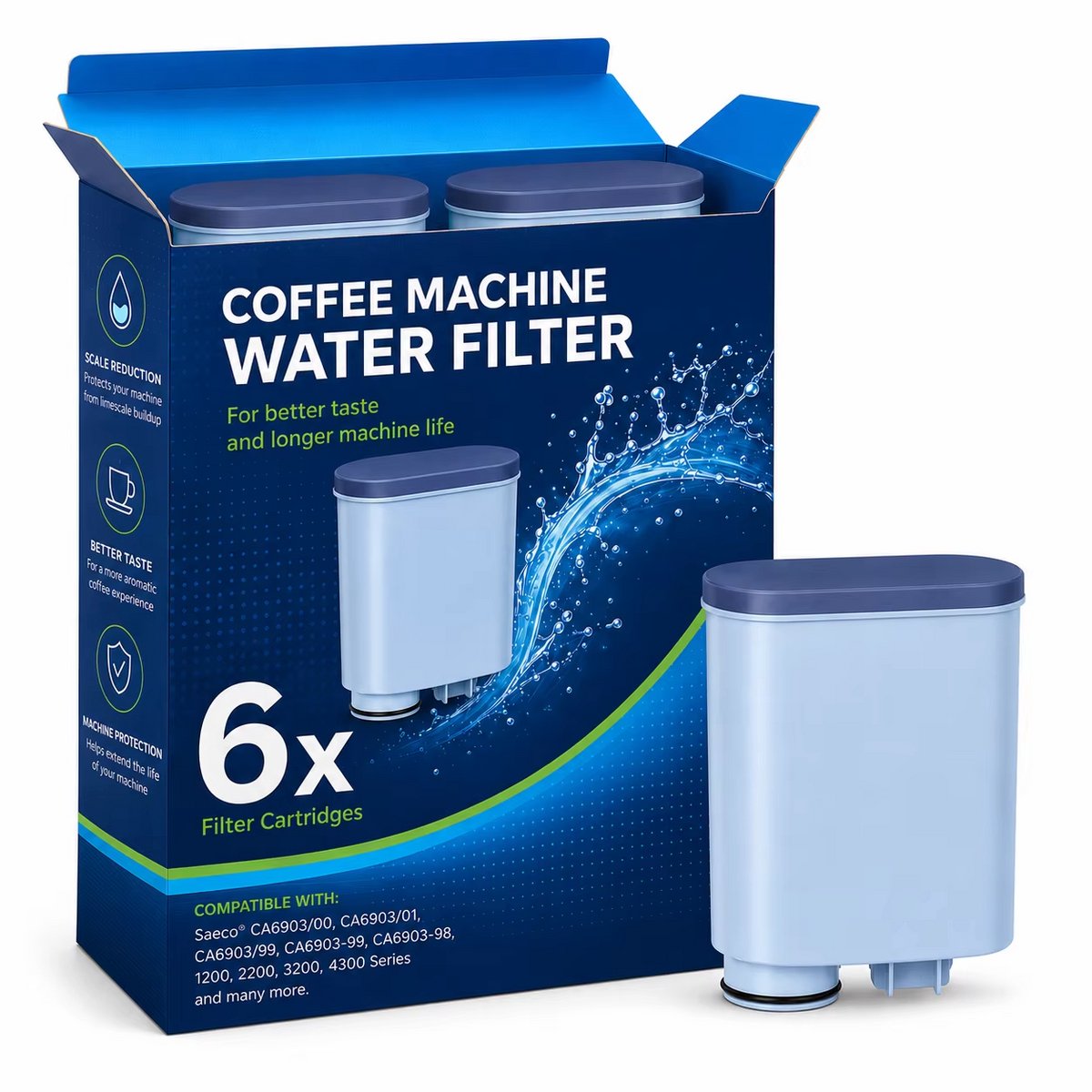 Cherrys Finds - 6 Stuks Waterfilter - Waterfilter Koffiemachine - Voor koffiemachines Geschikt Voor Philips/Saeco AquaClean CA6903/22 / CA6903/10 - Blauw