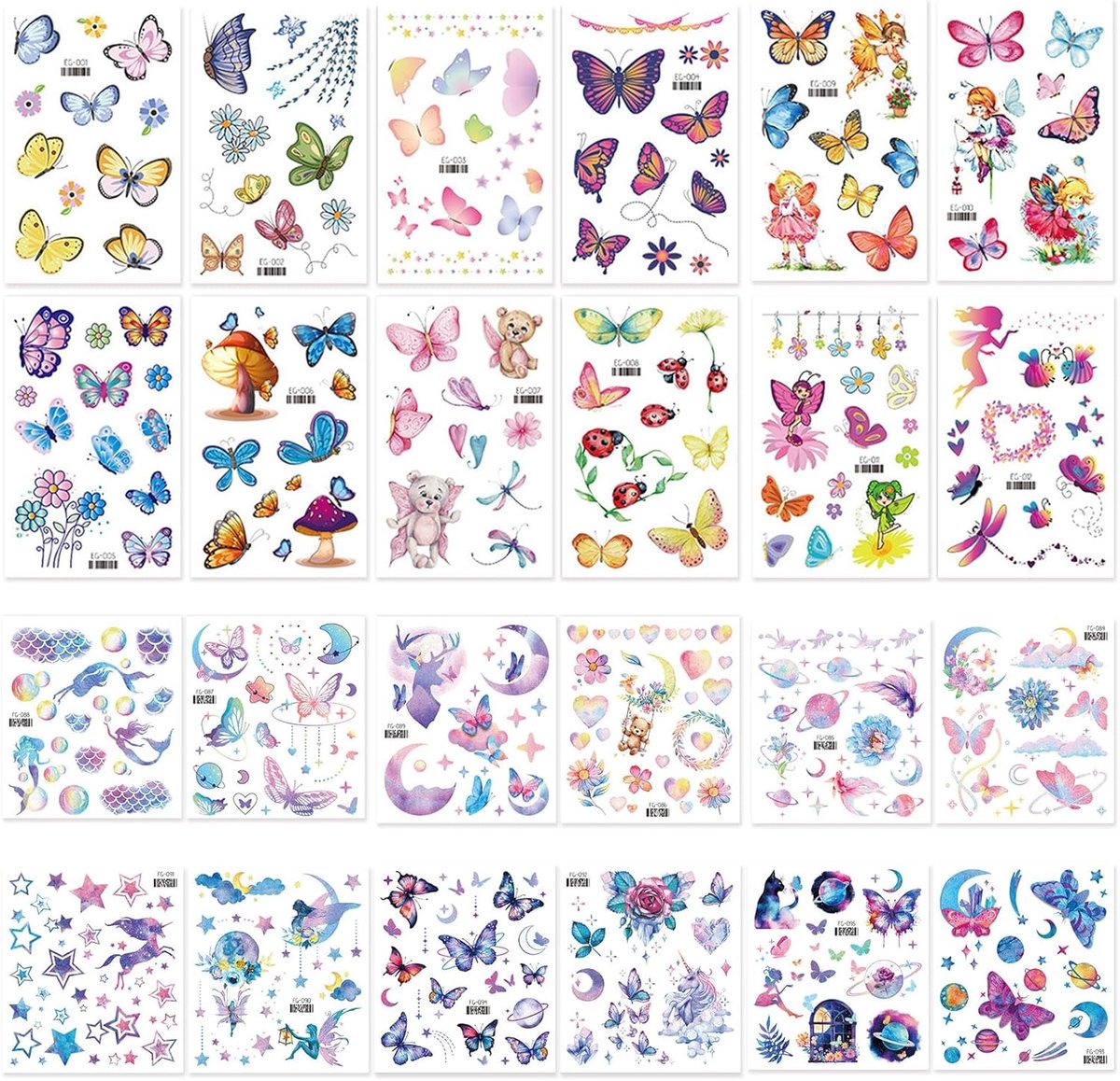 Tijdelijke Tattoos - Valse Tatoeages - Kinderfeestjes Versieren - 24 Verschillende Vellen - 24 Vellen - Veelkleurig