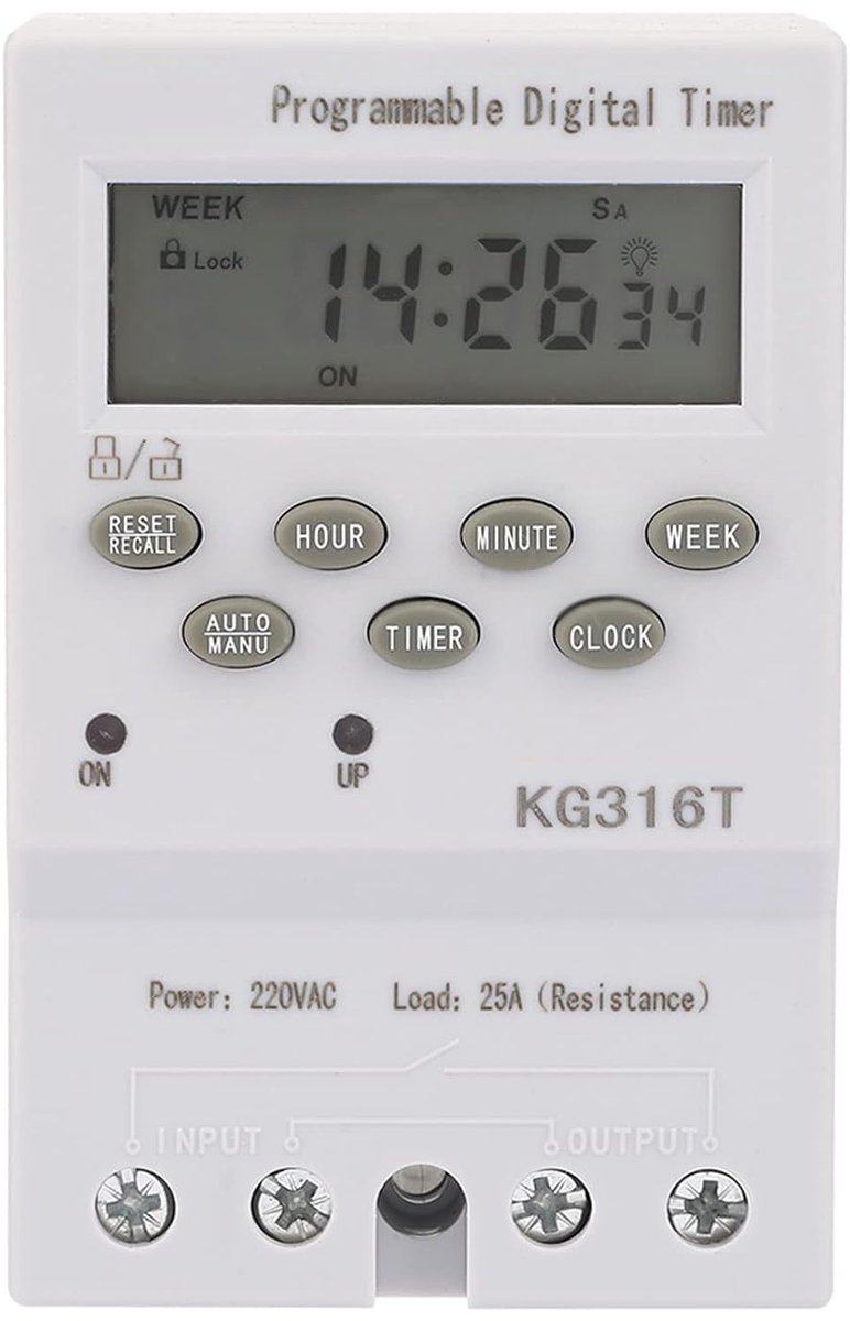 SnelShoppen - Fafeicy KG316T Microcomputer Timer Schakelaar Programmeerbaar Digitaal Tijdschakelaar 220V 25A voor Huishoudelijke Apparaten Verlichting