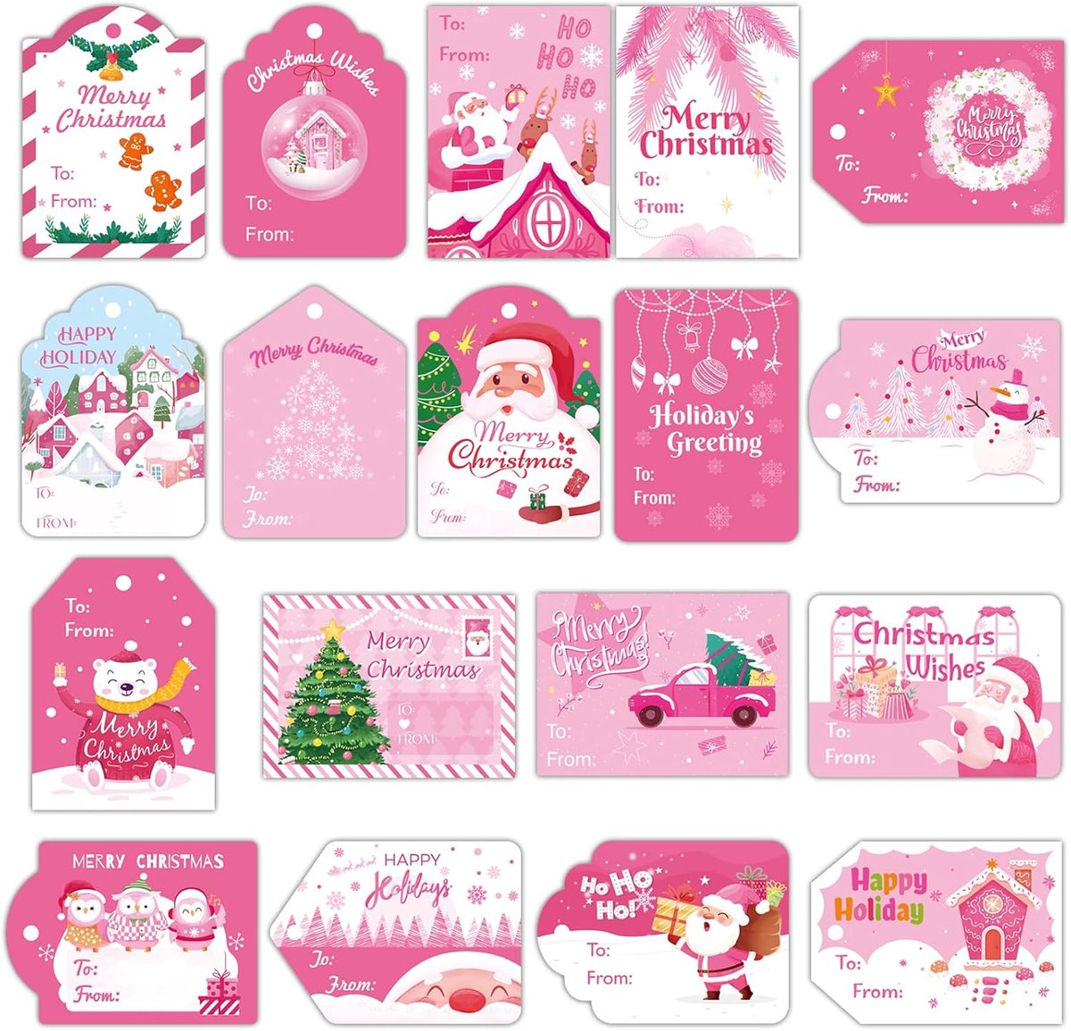 SnelShoppen - 108 Stuks Roze Kerstfeest Cadeaulabels Stickers, Schattige Zelfklevende Etiketten voor Cadeaus, Vakantie Naamlabels voor Inpakken Gesche