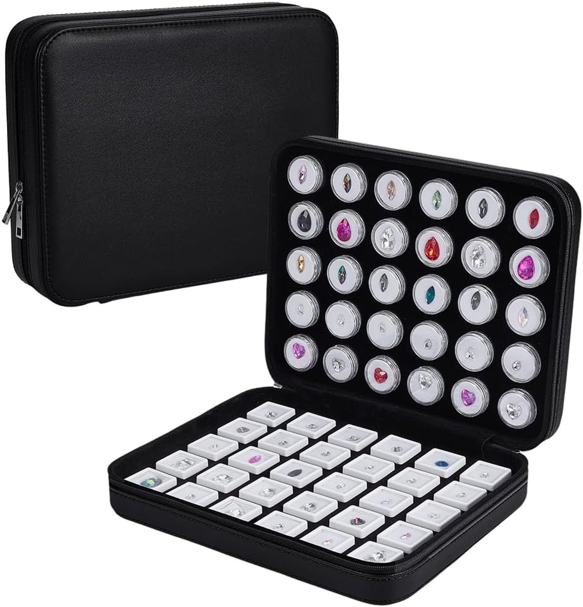 SnelShoppen - 60-delige Lederen Sieraden Display Doos, Plastic Losse Diamant Dozen, Thuis Organisatie Opslagdoos voor Verzamelobjecten, Kleine Items,