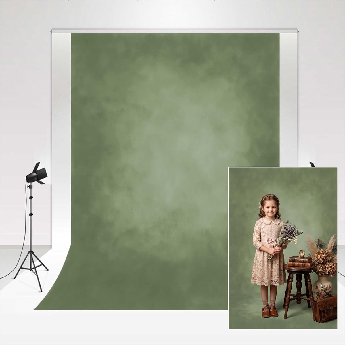SnelShoppen - Kate Groenabstracte Textuur Achtergrond 1,5 x 2,2 m voor Kinderen, Retro Abstracte Fotoachtergrond voor 1e Verjaardag, Taart Smash Rekwi
