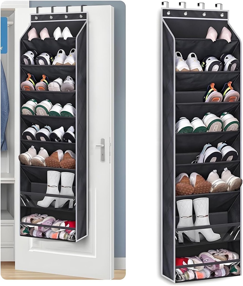 Hangende Schoenenorganizer - Zwart - 42 x 17 x 164 cm - Multifunctionele Kast Schoenhouder voor Boven de Deur