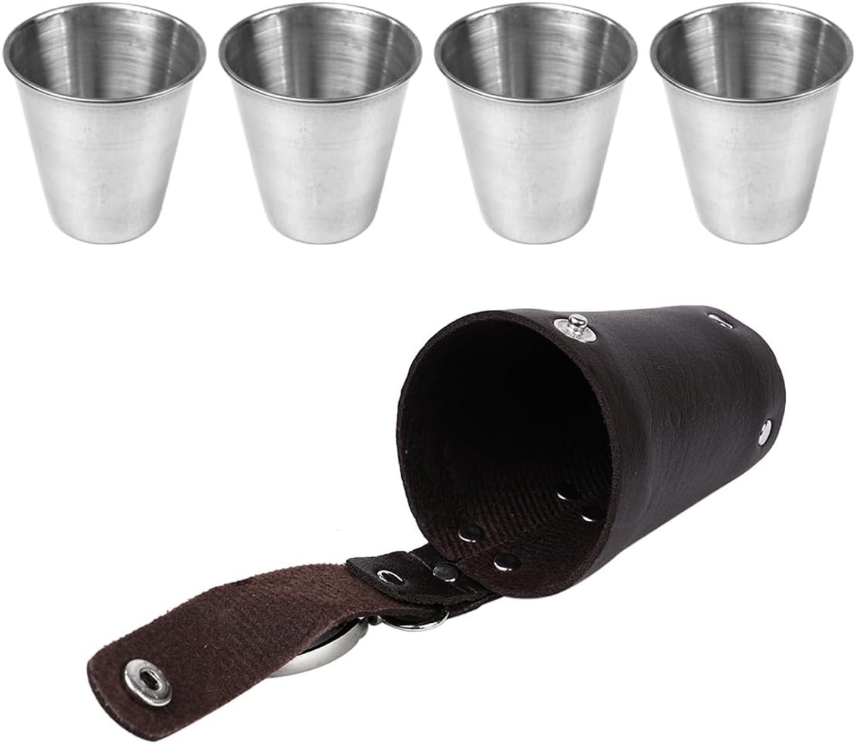SnelShoppen - 4-delige 70ml RVS Wijnglazen Set, Elegante Liqueur Glazen met Draagbare Houder voor Buiten en Binnen, Perfect voor Witte Wijn en Cocktai