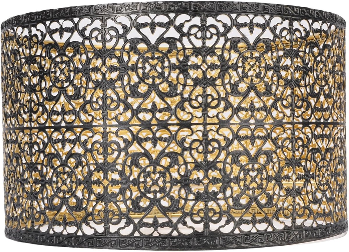 SnelShoppen - Moderne Cylinder Lampenkap in Zwart en Goud van Premium IJzer met Intricate Holle Patronen - Geschikt voor E27 en E14 Fitting - Stijlvol