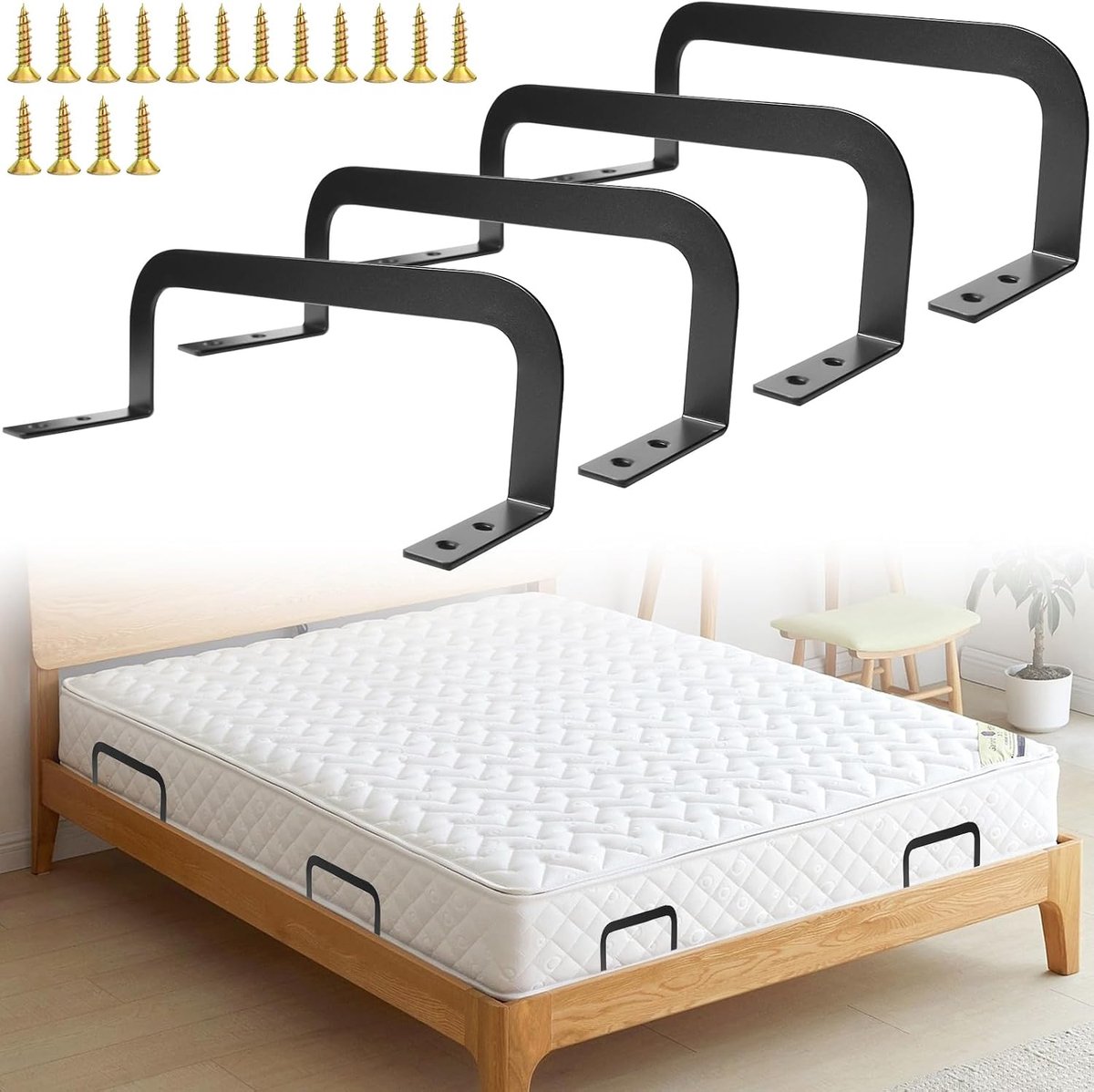 SnelShoppen - Pack van 4 Antislip Matras Houders, Matras Beugel met Antislip Functie, Matras Houder Antislip Matras Topper, Inclusief 16 Schroeven voo