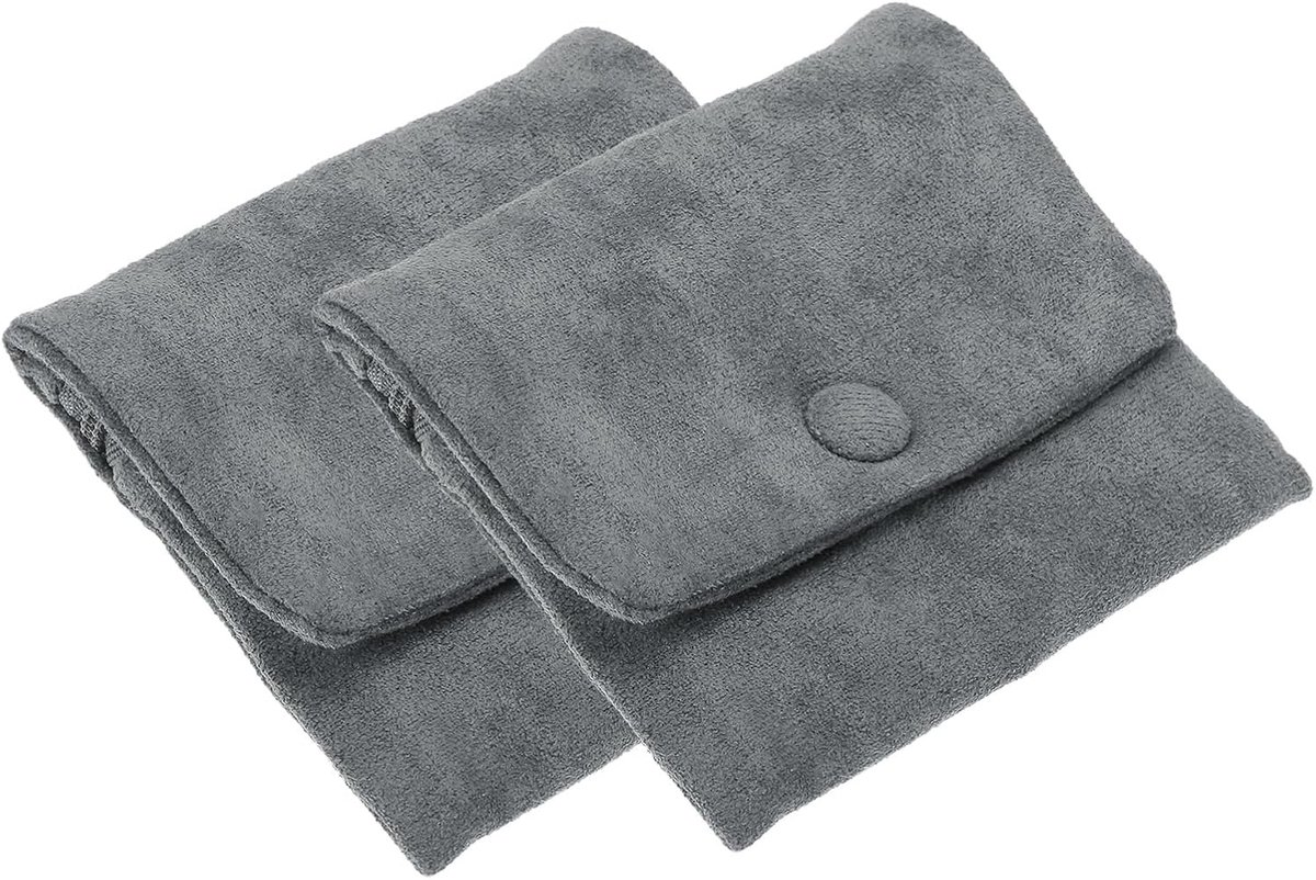 SnelShoppen - 2 Stuks Zachte Draagbare Velvet Sieraden Tassen met Drukknop en Rits voor Oorbellen, Halskettingen en Armbanden - Grijs 10x10cm - Ideaal