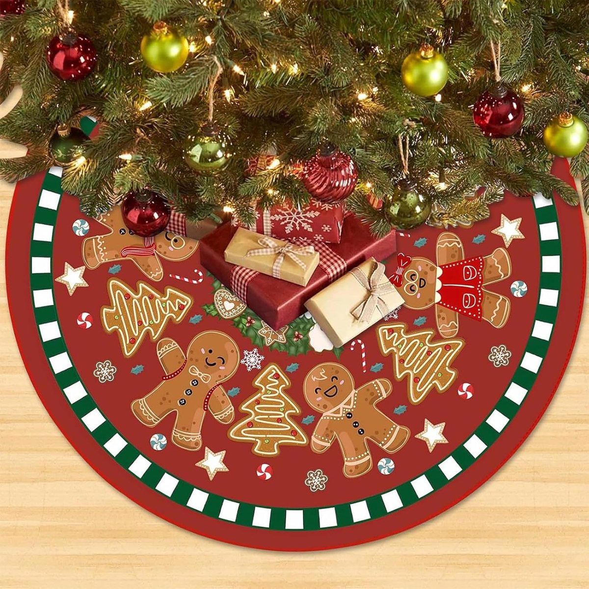 SnelShoppen - Gingerbread Man Kerstboomrok 90cm Groot, Schattige Kerstboommat, Kerstboomrok voor Feestdagen, Kerstboom Basis Bedekking, Kerstboom Mat