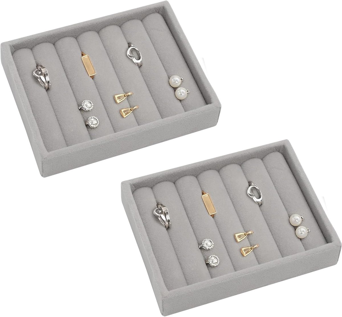 SnelShoppen - 2-delige sieraden opbergdoos, juwelen organizer voor lade, ringen, oorbellen, kettingen, van zacht fluweel, multifunctioneel, 23x16x4 cm