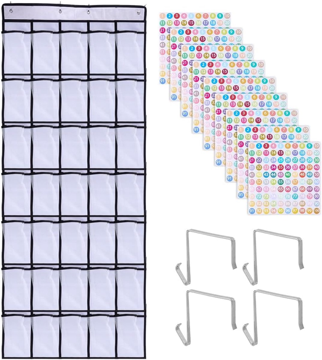 SnelShoppen - Boven Deur Hoofdtelefoon Organizer 1700x665mm Opbergzak voor Hoofdtelefoons met Digitale Sticker en Kleurcode, Ideaal voor Klaslokaal, S