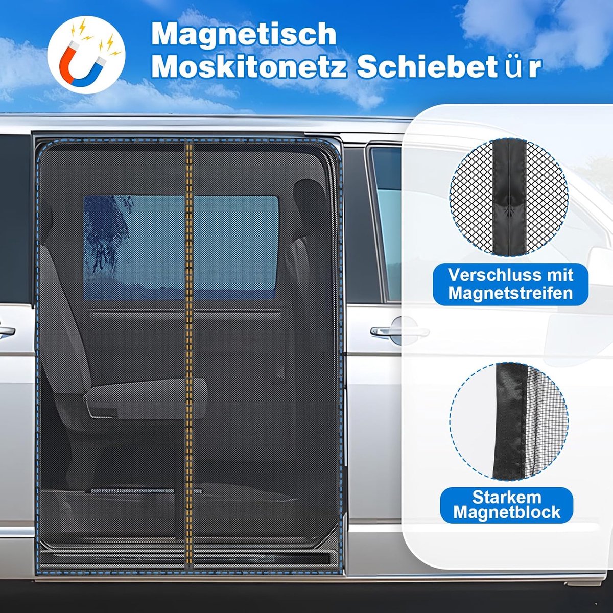 SnelShoppen - Magnetisch Muggennet Voor VW T5 T6 T6.1 Met Deur Insectenbescherming 115x150cm - Ademend Voor Camping Reis Zomer