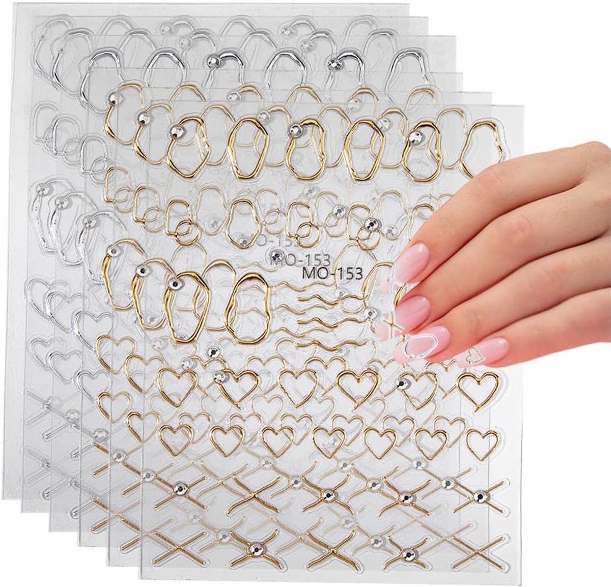 SnelShoppen - 6 Vel Nagelstickers in Zilver en Goud - Irregulaire Geometrische Lijnen met Strass - DIY Manicure Decoratie voor Feest en Dagelijks Gebr