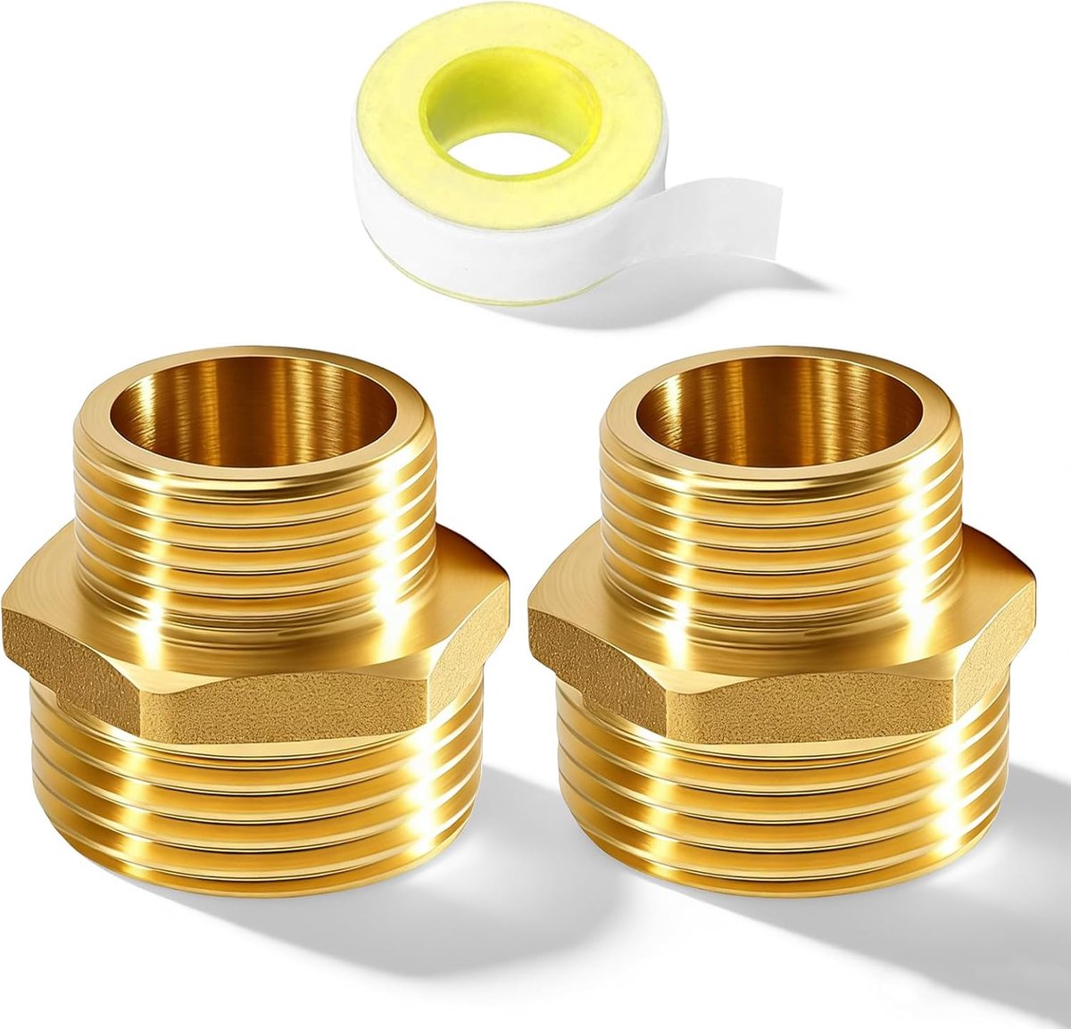 SnelShoppen - 2 Stuks Messing Dubbele Nippel Gereduceerd 1 inch x 3/4 inch | Verloopnippel Buitendraad voor Water, Brandstof, Lucht, Gas