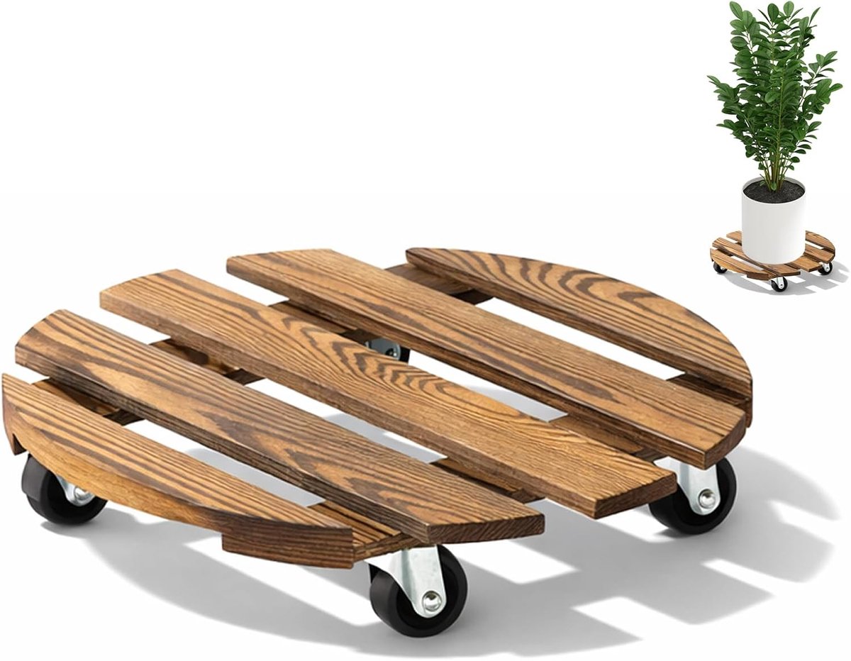 SnelShoppen - Plant Roller Rond 30 x 30 cm - Sterke Houten Roller met Wielen - 100 kg Laadcapaciteit - Ideaal voor Tuin en Buiten - Rolplank voor Bloe