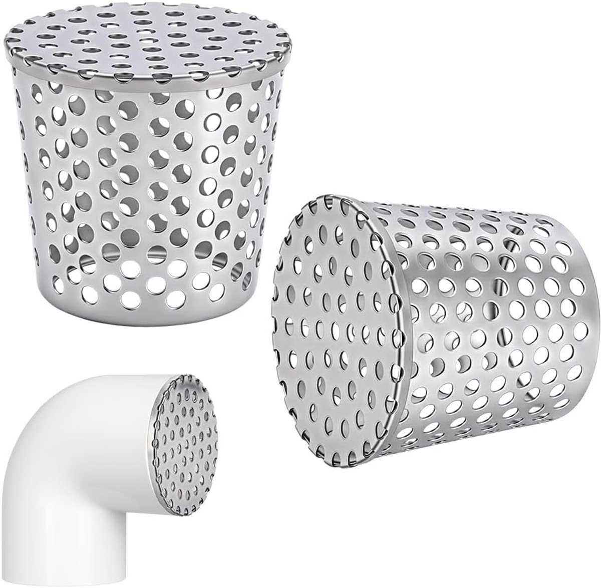 SnelShoppen - 2 Stuks Ventilatieafdekking PVC-Mesh 7,1 x 6 ~ 7,5 cm - Gelast Ventilatierooster met Kap voor Goot en Bladfilter - Weerbestendig en Roes