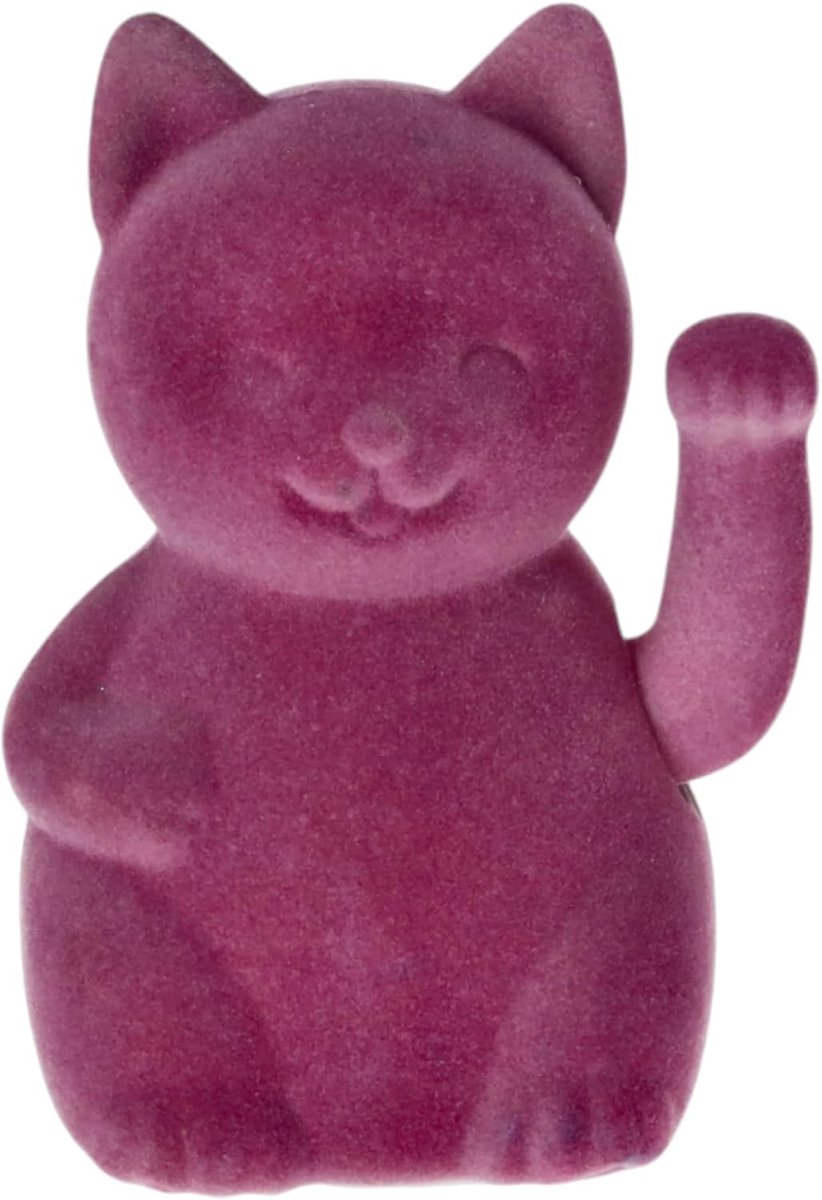 Winkelfiguur met Vlokcoating - Zwaaiend Figuur Decoratie - Woonkamer Decoreren - Zacht Vlokken Oppervlak - 17 cm - Paars