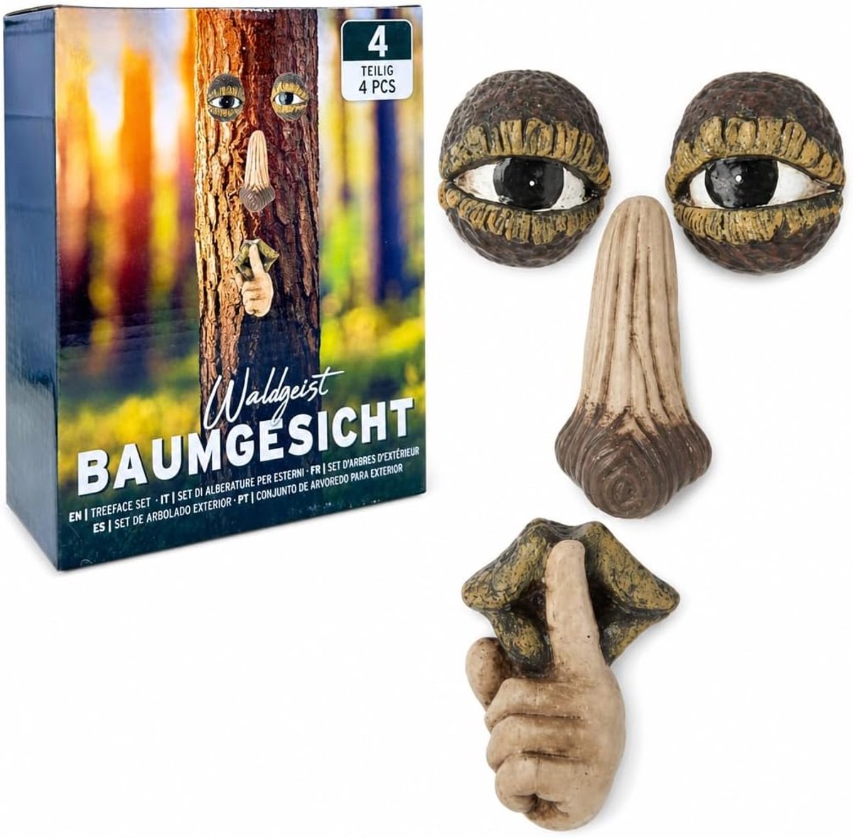 SnelShoppen - Tuin Decoratie - MIJOMA Boom Gezicht Set van 4 Stuks - Weerbestendig Polyresin - Buitenversiering voor Tuin en Bomen - Mystieke Tuinontw