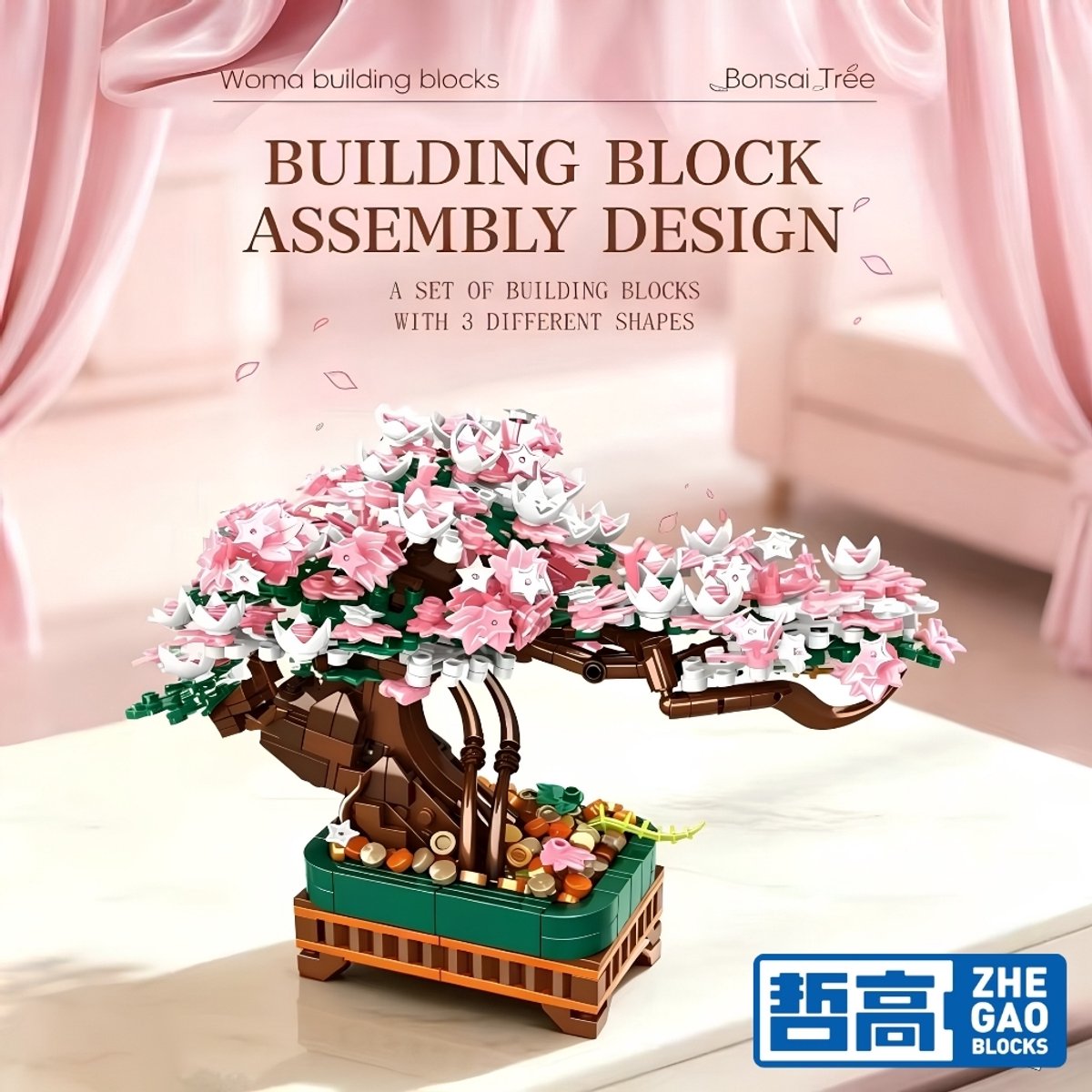 Zhe Gao 99138 Japanse 3 in 1 bloemen plantje bouwset | Botanical Bonsai | Sakura Flowers Collection | Classic Creator STEM speelgoed bouwpakket voor volwassenen en kinderen | Decoratie modelbouw niet geschikt voor lego | Bouwdoos met 700 bouwstenen — afbeelding 14