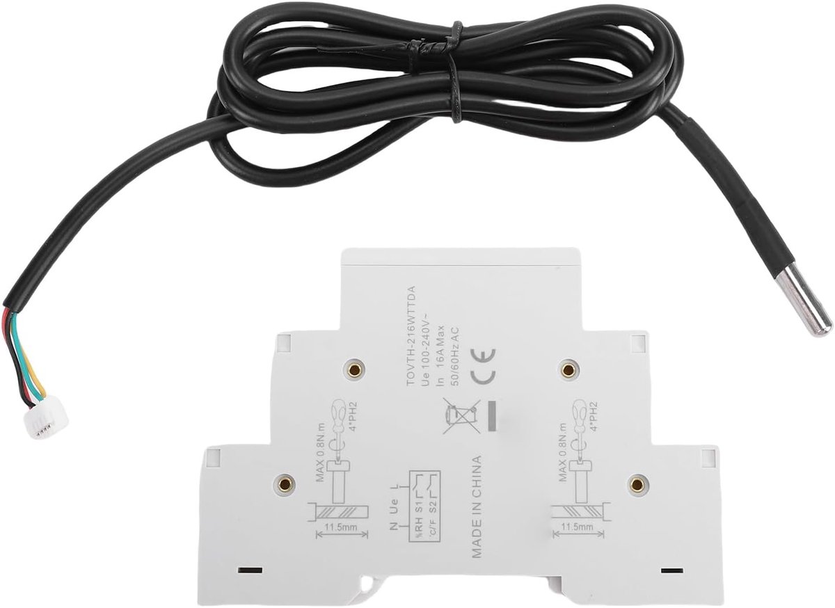 SnelShoppen - WiFi Temperatuur en Vochtigheid Schakelaar Slimme Temperatuur- en Vochtigheidssensor met Dubbele Scherm DIN Rail Montage 16A Real-time M