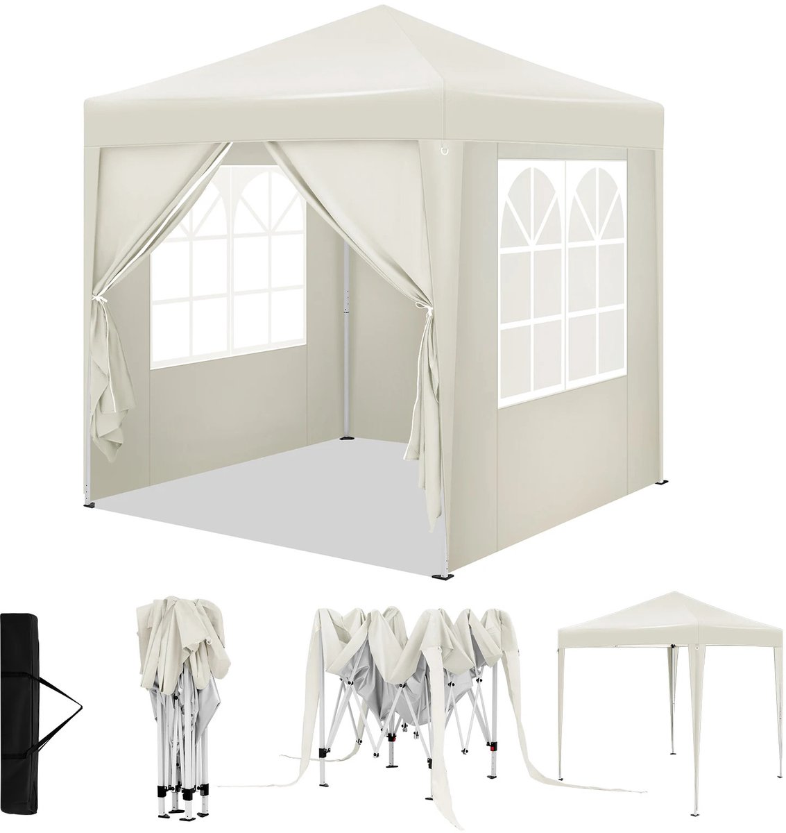 Gudalio Partytent - Feesttent - Tuinpaviljoen - Opvouwbaar - Waterdicht - UV Zonwering - Incl. Zijwanden & Draagtas - 2x2m - Beige