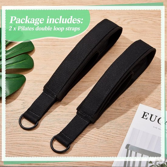 2 stuks - Pilates Reformer Straps - Pilatesbanden - Pilates Reformer Straps - Double Loop Pilates Riemen - met Zachte Fleece Voering - Verstelbare Weerstandsbanden - met D-Ring - Zwart — afbeelding 2