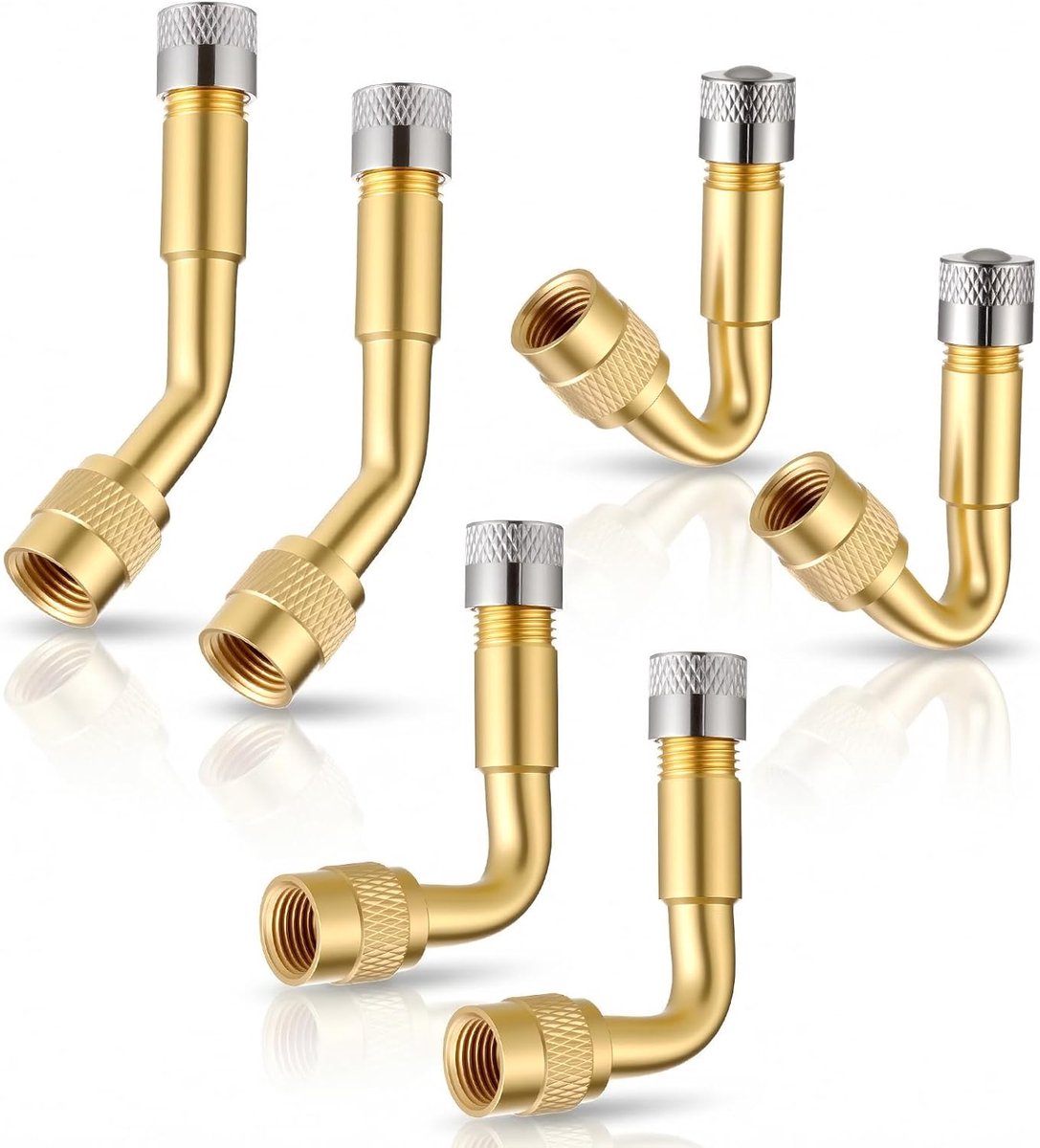 KZQ 6-delige ventielverlengerset met 45/90/135 graden - Aluminium voor auto camper fiets motor en aanhanger - Geschikt voor dubbele wielen - Zilver