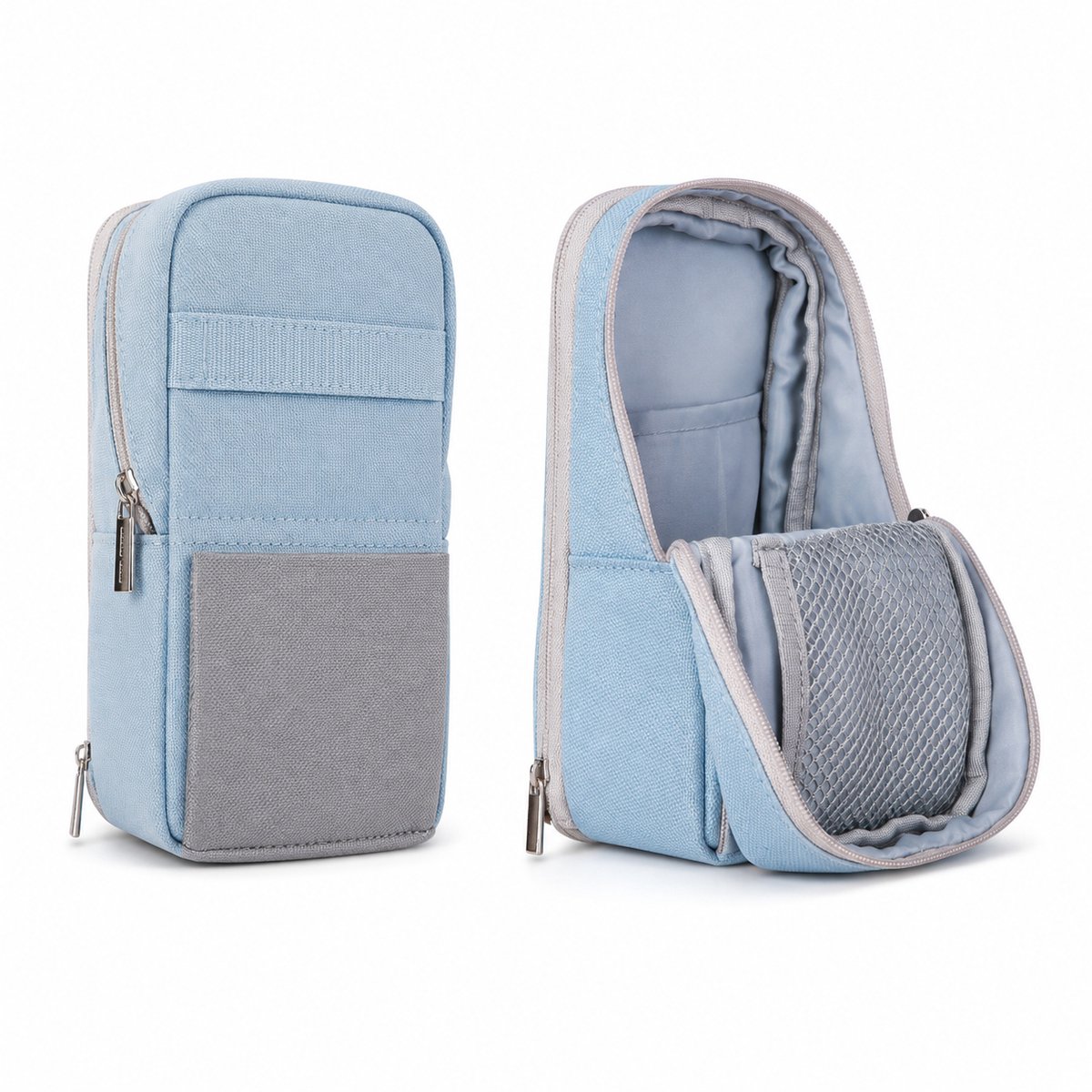 Bobypet - Staand Etui en Pennenzak - Telefoonhouder en Desk Organizer - Uitbreidbaar met Oplaadpoort - Voor School en Kantoor - Lichtblauw