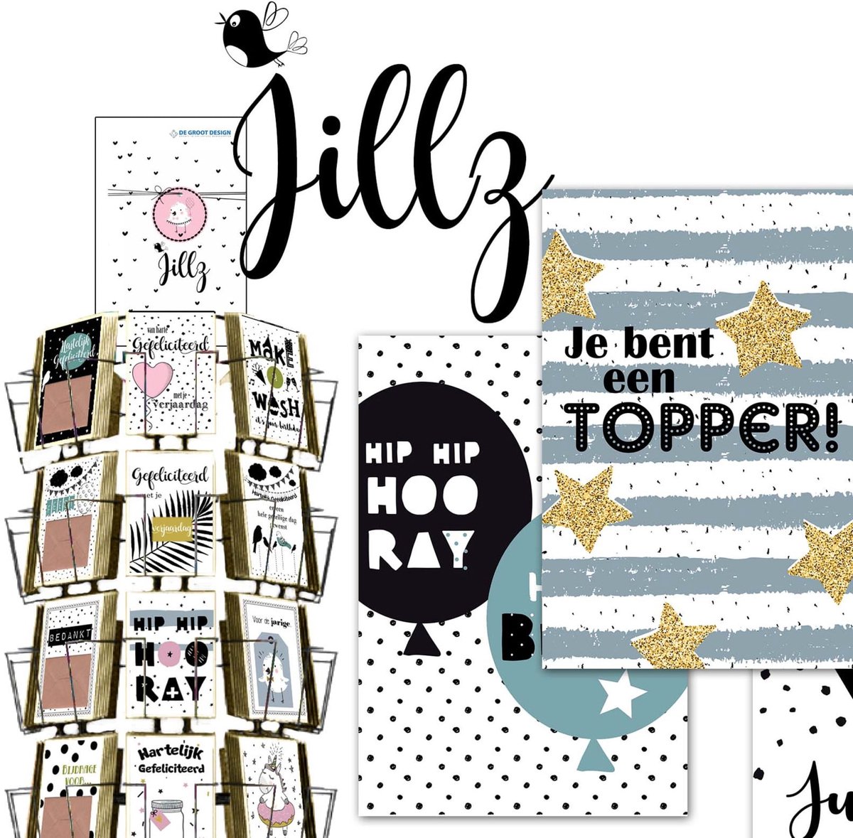 Jillz 11x17 cm complete serie inclusief display in bruikleen, topkaart en backcards