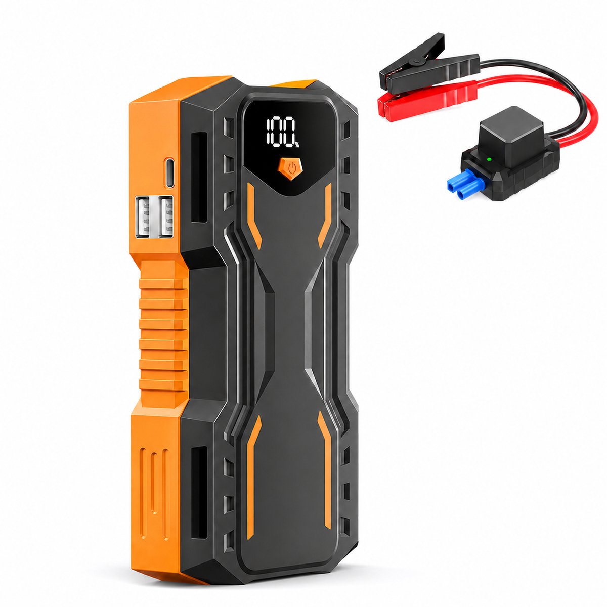 Jumpstarter voor Auto 12V – 8000 mAh Startbooster en Accubooster – Powerbank met LED Zaklamp, SOS Noodlicht, Digitaal Display en Slimme Startkabels – Benzine en Diesel