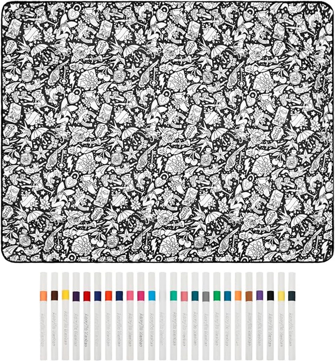 DIY Kleurdeken - DIY schilderdeken - schilderdeken - Creatief Knutselen - creatief spelen - Wasbare Coating - Woondecoratie - voor Interactive Family Activity, Stress Relief - met 24 kleurmarkers - 150*125cm