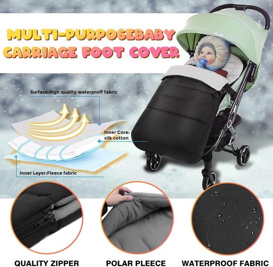 Baby Voetenzak - Kinderwagen Zak - Warm Blijven - Waterafstotende Stof - 87 cm Lengte - Grijs — afbeelding 2