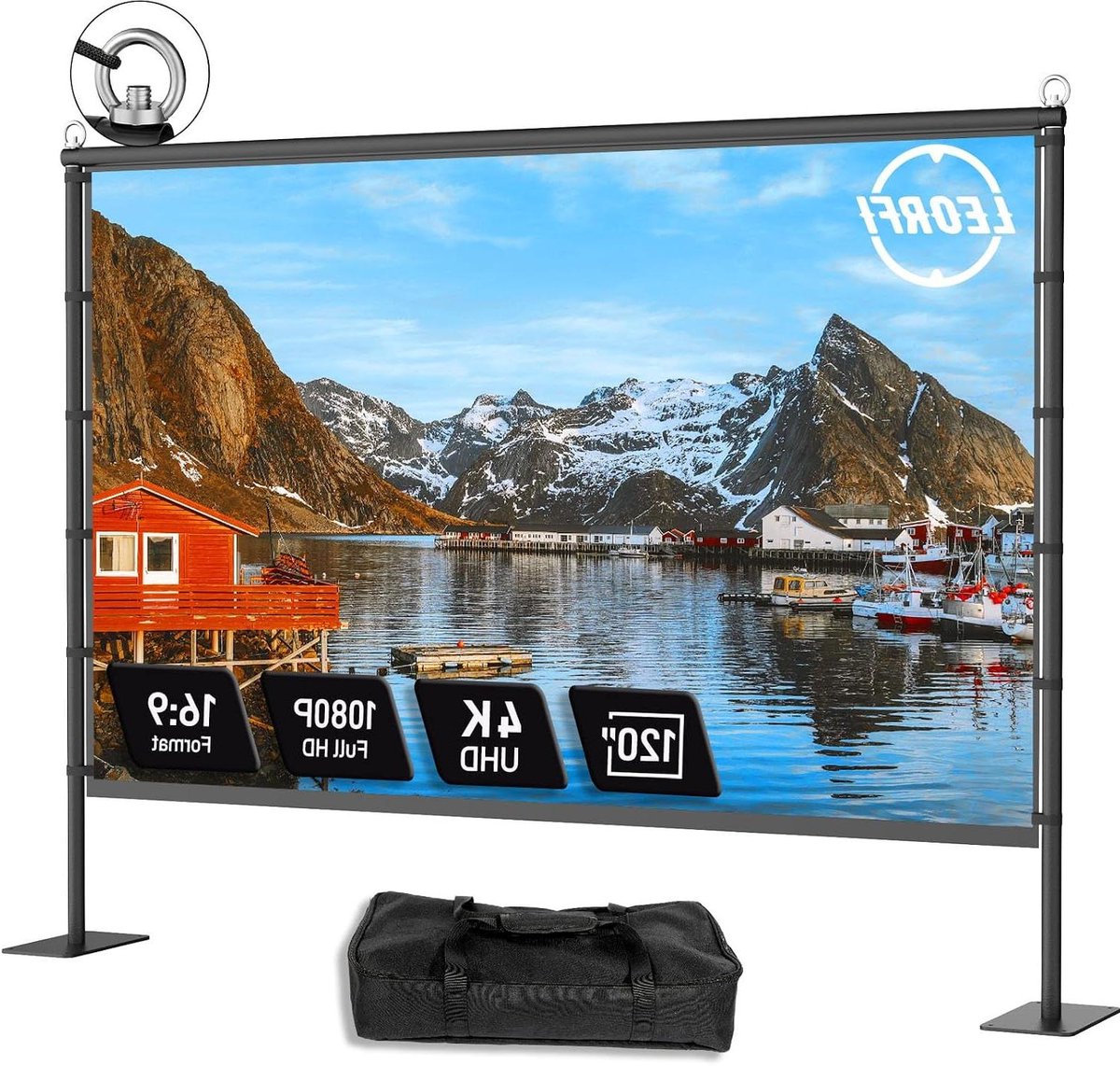 Projectiescherm met standaard - Vloerleinwand draagbaar - Buitenfilms kijken - Verbeterde stevige basis - 120 inch - Wit