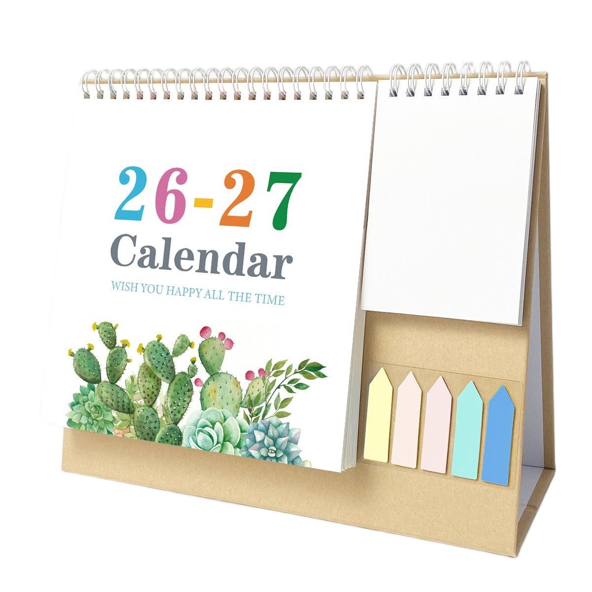 Bureaukalender 2026-2027 – Bureauplanner met Notitieblok & Memoblaadjes – Maandplanner met Opbergvak – Voor Kantoor, Thuis & Studenten – Lucky Cactus – Juli 2026 t/m Juni 2027 – 1 Stuk