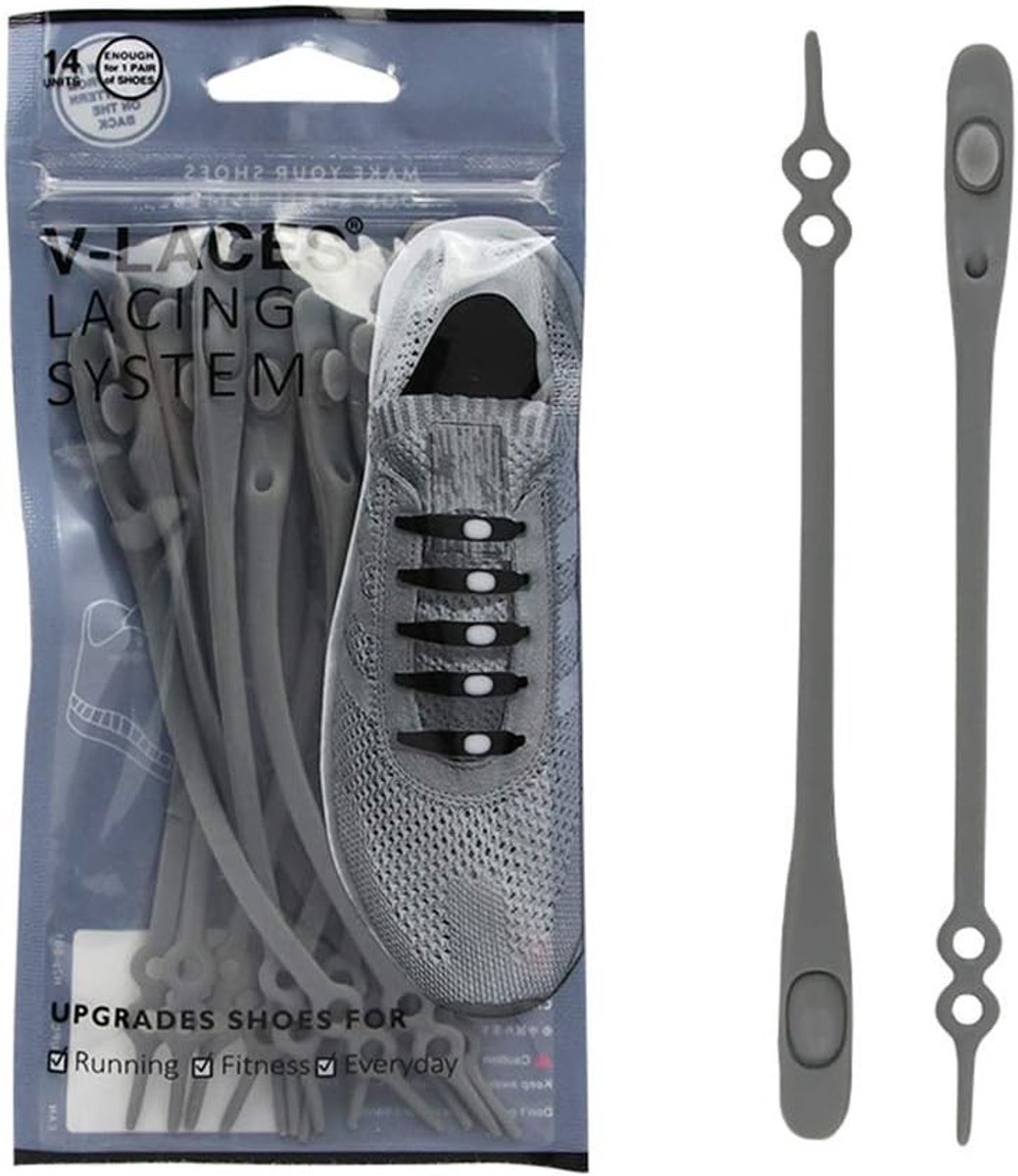 Elastische veters zonder knopen voor kinderen en volwassenen, ideaal voor sneakers, grijs, comfortabel en praktisch