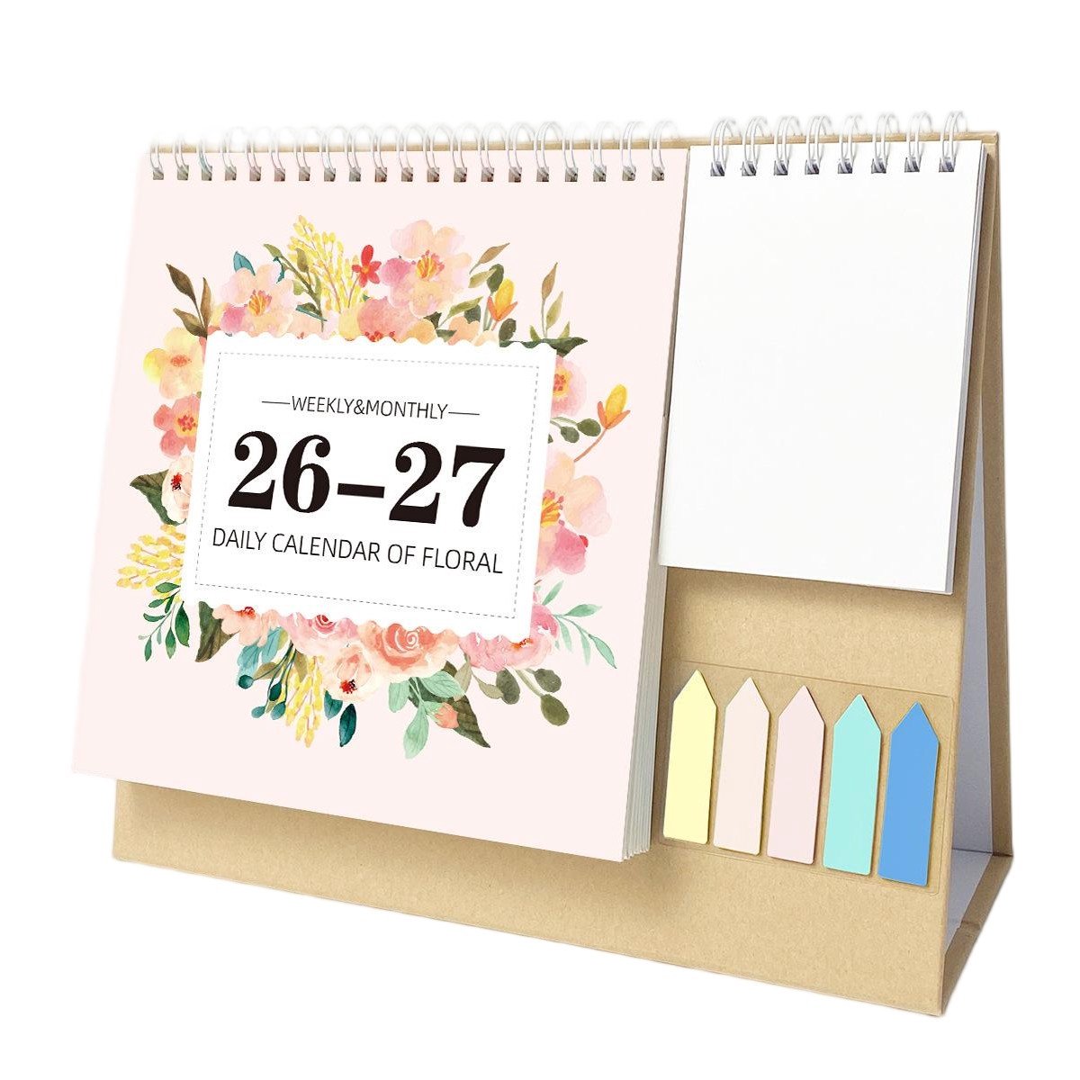 Bureaukalender 2026-2027 – Bureauplanner met Notitieblok & Memoblaadjes – Maandplanner met Opbergvak – Voor Kantoor, Thuis & Studenten – Bloemen – Juli 2026 t/m Juni 2027 – 1 Stuk