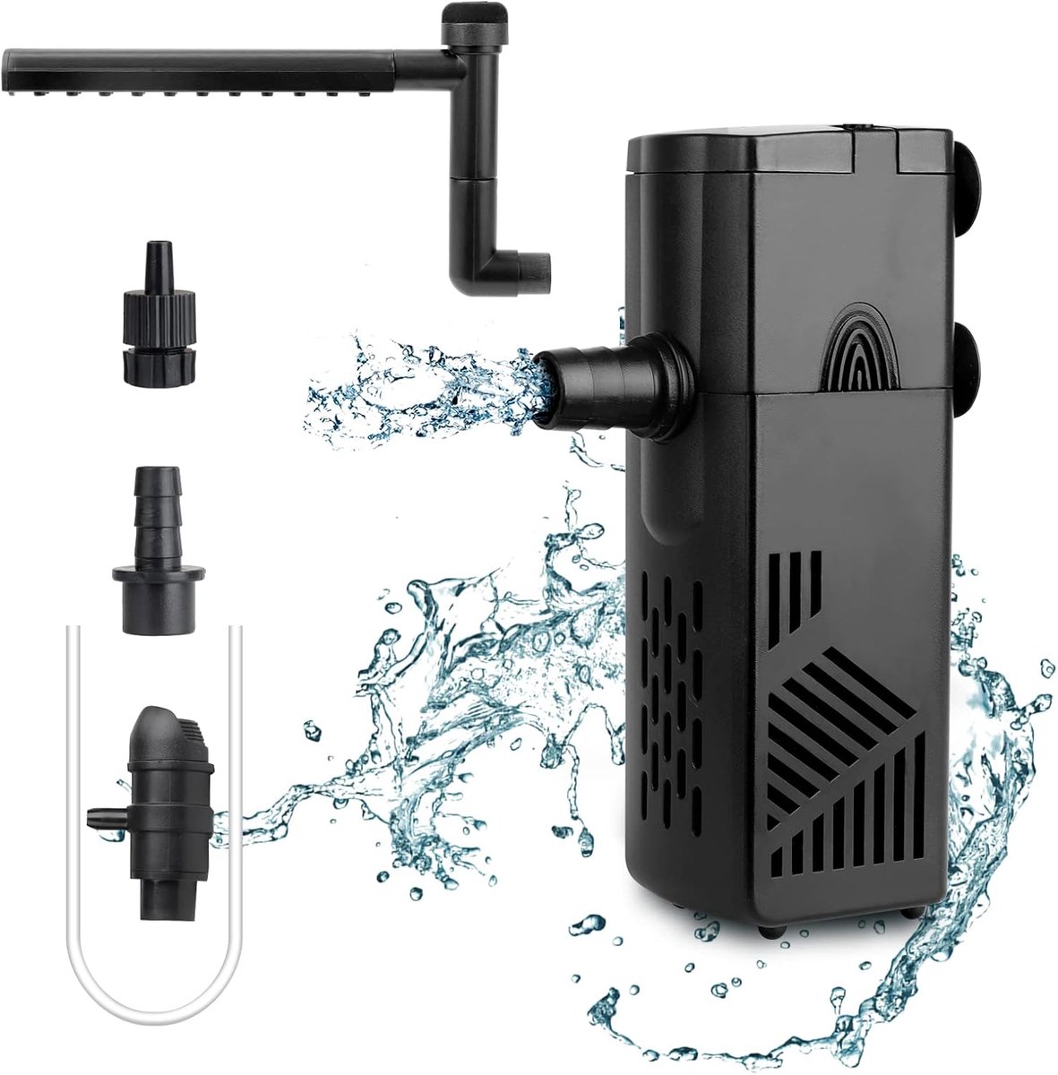 SnelShoppen - Hygger Aquarium Binnenfilter 220 l/h 3 W voor Schildpadden, Instelbare Waterdoorstroming, Dompelbaar, Inclusief Keramische Ballen voor A