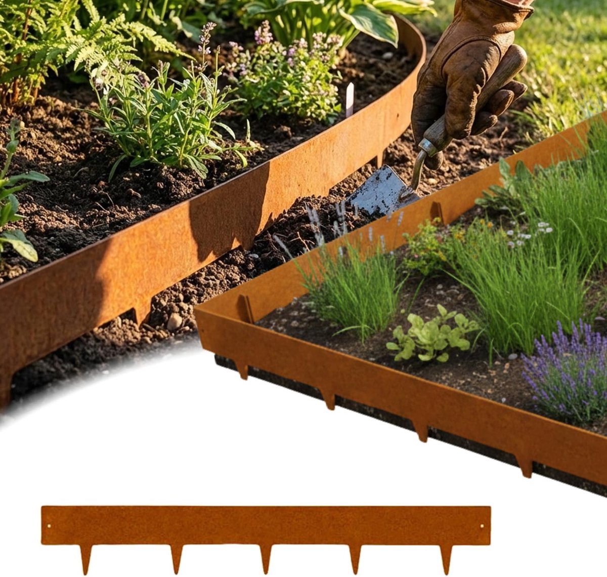 SnelShoppen - Rori Cortenstaal Grasrand 5 m - 16 cm Hoogte - Afgeronde Top - 5 x 1 m Buigbare Tuinrand - Doe-Het-Zelf Tuinrand - Fruitbomen Omheining