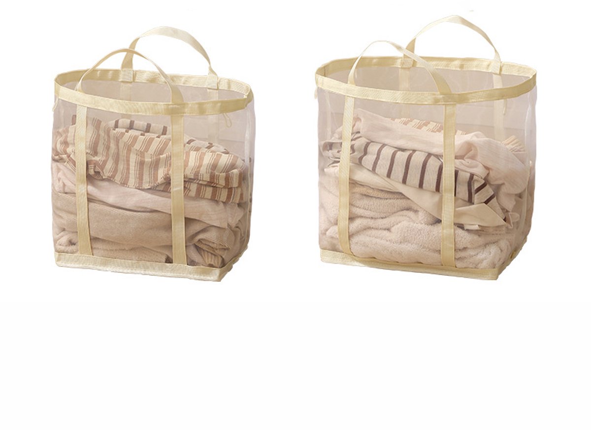 Wasmand - Opvouwbare wasmand - Grote wasmand -Wasmand met handvat - 2-delige set - Grote Mesh Wasmand voor Kleding - Speelgoed en Opberging - Ademend Wasgoedmand voor Badkamer - Slaapkamer en Reis - Ruimtebesparend Design