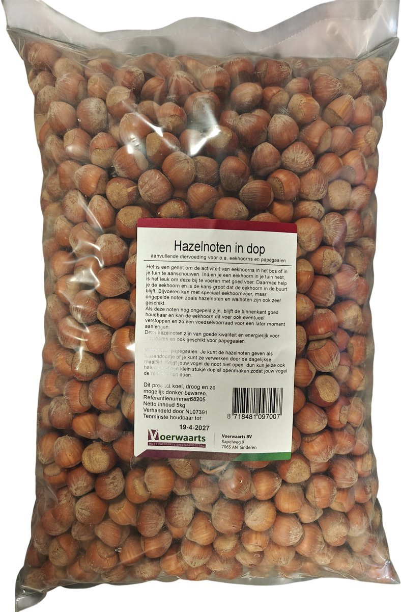 Voerwaarts Hazelnoten in dop 5kg - hele hazelnoten - Eekhoornvoer - Papagaaienvoer