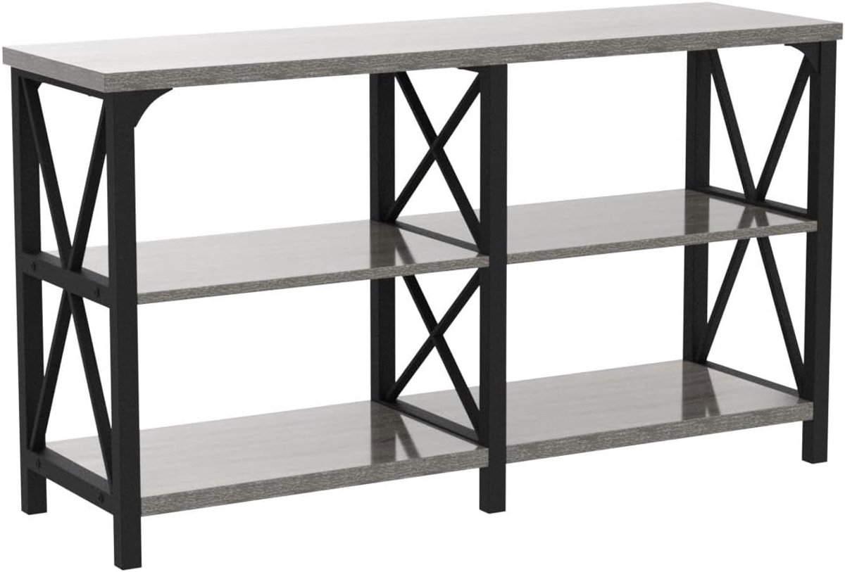 Home & Beyond® Consoletafel met Legplanken en Opbergruimte - Wandtafel en Entreetafel voor de Hal - Grijze Eik - 140 x 34 x 76 cm