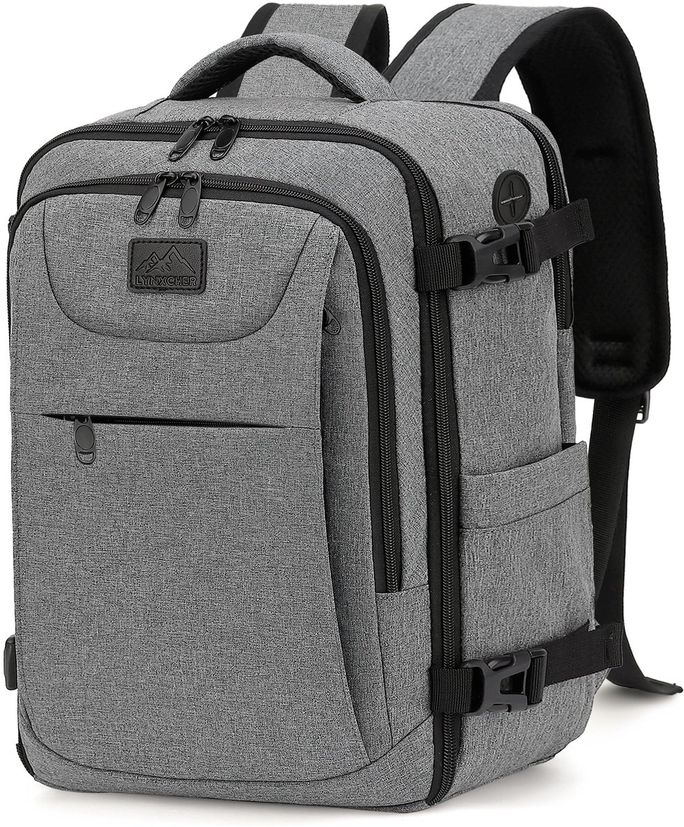SnelShoppen - Handbagage Rugzak 40x30x20 cm Voor Ryanair EasyJet Eurowings - Lichtgrijze Reisrugzak 24L Geschikt Voor 15,6 Inch Laptop - Ideaal Voor V