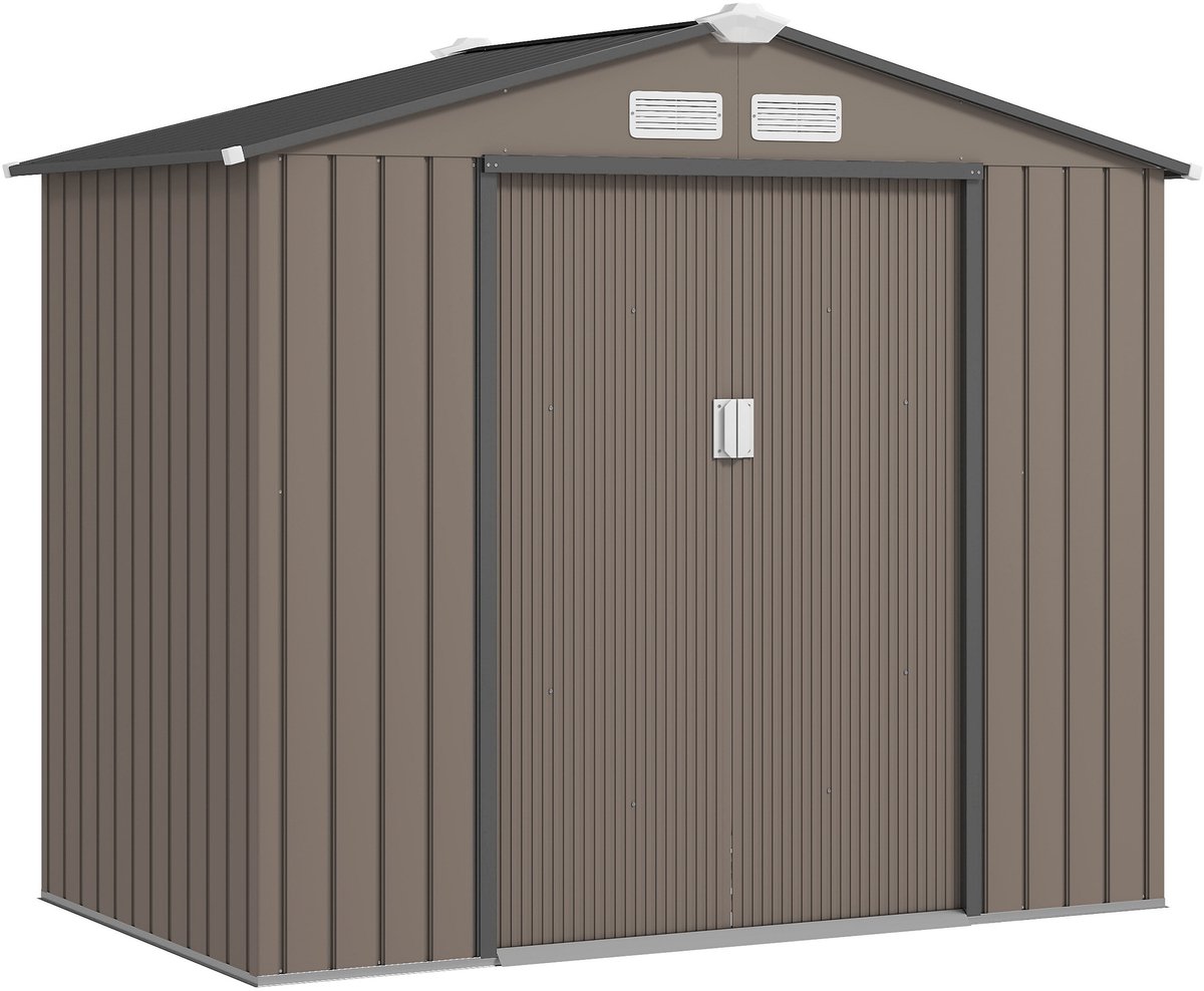 M-Goods Tuinhuis Metaal - Gegalvaniseerd Staal - Schuifdeur - Waterdicht - Bruin - 213x130x185 cm