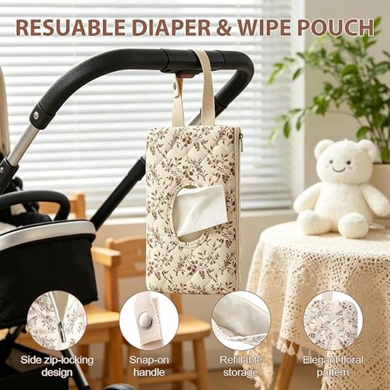 Wipe Box Doekjesverdeler - Doekjeshouder - Billendoekjesdoos - Vochtige doekjes dispenser - Ophangbaar - Billendoekjes houder - Kraamcadeau - Tissue Box - tissuehouder - voor reizen, kinderwagens en dagelijkse uitstapjes - Beige — afbeelding 4