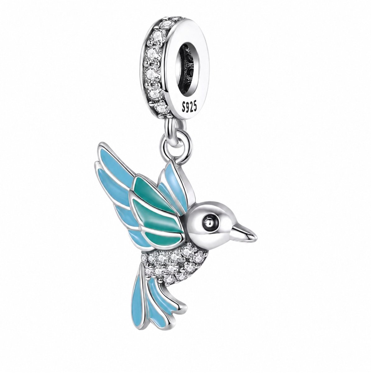RomyStones kolibrie bedel van 925 sterling zilver – Vogel - Voor aan je bedel armband