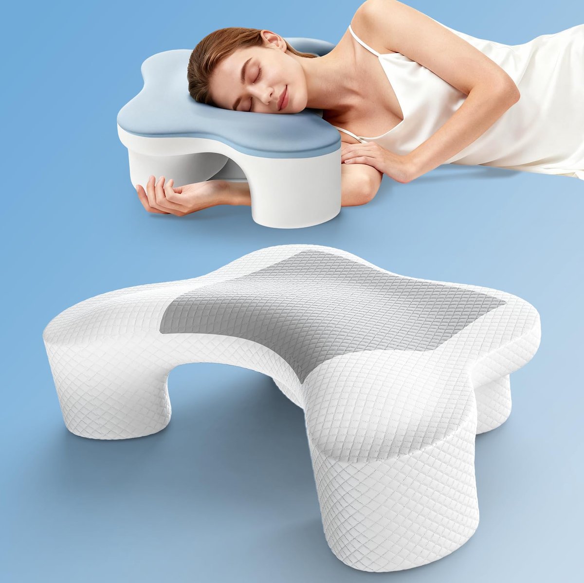 SnelShoppen - Ergonomisch Zijslaperkussen met Armopening – Orthopedisch Nek Kussen van Traagschuim voor Nek en Schouders – Kussen voor Zij-, Rug- en B
