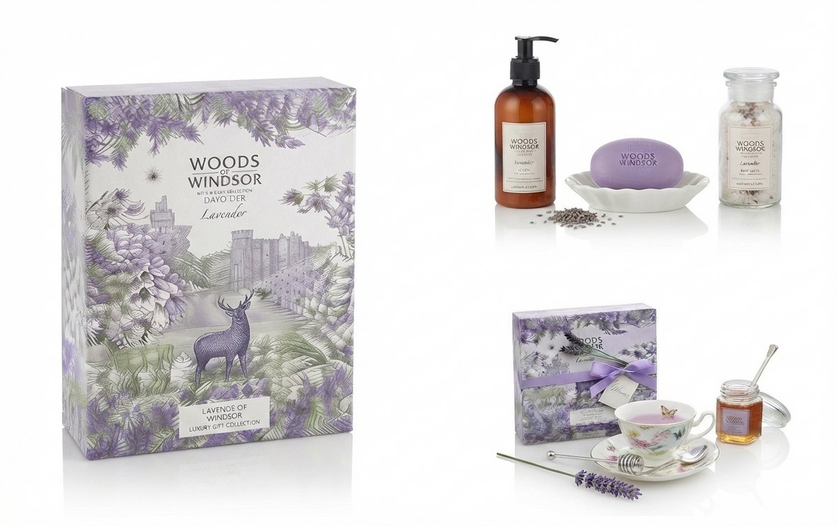 Lavender by Woods of Windsor 62 ml - Luxe Engelse Zeep - Fijne Handzeep - Heerlijk Geurende Bad- en Lichaamsverzorging - Traditionele Bloemengeur - Zachte Huidverzorging Met Kajal Sticker
