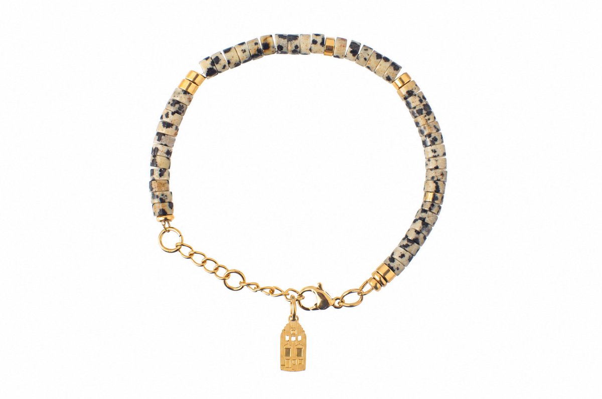 Lauren Sterk Amsterdam Armband Dalmatiër Jaspis - Natuursteen kralen - Verguld roestvrij staal