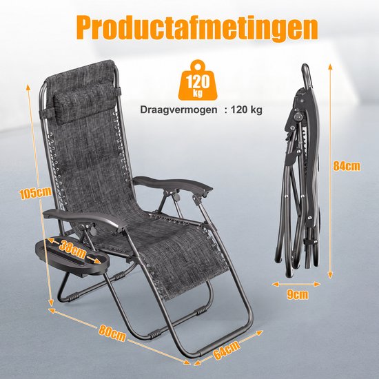 Arvioo - Ligstoel - Verstelbaar 90°-165° - Opvouwbaar - Textilene - Met bekerhouder & hoofdkussen — afbeelding 4