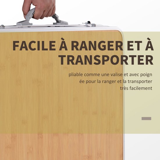 klaptafel, campingtafel, tuintafel met verlenging, in hoogte verstelbaar, aluminium, MDF, bamboe-look — afbeelding 3