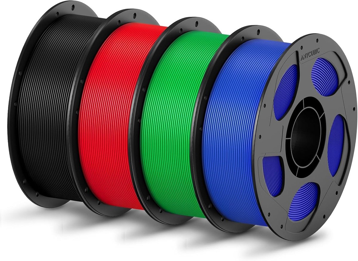 3D Printer Filament PLA 1.75mm Set - 4 KG Zwart, Rood, Blauw, Groen - Navul & Spoelkit
